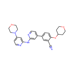 N#Cc1cc(-c2ccnc(Nc3cc(N4CCOCC4)ccn3)c2)ccc1OC1CCOCC1 ZINC000146558492