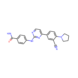 N#Cc1cc(-c2ccnc(Nc3ccc(C(N)=O)cc3)n2)ccc1N1CCCC1 ZINC000113825719