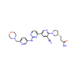 N#Cc1cc(-c2ccnc(Nc3ccc(CN4CCOCC4)nc3)n2)cnc1N1CC[C@H](CCC(N)=O)C1 ZINC000223208246