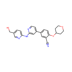N#Cc1cc(-c2ccnc(Nc3ccc(CO)cn3)c2)ccc1OC1CCOCC1 ZINC000146495594