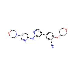 N#Cc1cc(-c2ccnc(Nc3ccc(N4CCOCC4)cn3)c2)ccc1OC1CCOCC1 ZINC000146575306