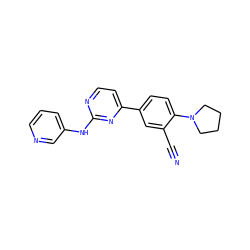 N#Cc1cc(-c2ccnc(Nc3cccnc3)n2)ccc1N1CCCC1 ZINC000113824209