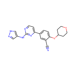 N#Cc1cc(-c2ccnc(Nc3cn[nH]c3)n2)ccc1OC1CCOCC1 ZINC000206646194