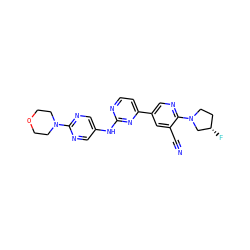 N#Cc1cc(-c2ccnc(Nc3cnc(N4CCOCC4)nc3)n2)cnc1N1CC[C@H](F)C1 ZINC000221323685