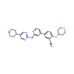 N#Cc1cc(-c2ccnc(Nc3ncc(C4CCNCC4)cn3)c2)ccc1OC1CCOCC1 ZINC000146473850