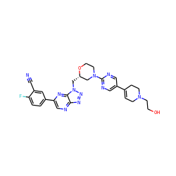 N#Cc1cc(-c2cnc3nnn(C[C@H]4CN(c5ncc(C6=CCN(CCO)CC6)cn5)CCO4)c3n2)ccc1F ZINC000210749710