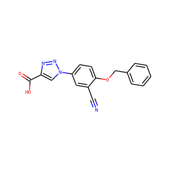 N#Cc1cc(-n2cc(C(=O)O)nn2)ccc1OCc1ccccc1 ZINC001772655336