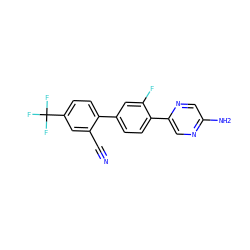 N#Cc1cc(C(F)(F)F)ccc1-c1ccc(-c2cnc(N)cn2)c(F)c1 ZINC000224743787