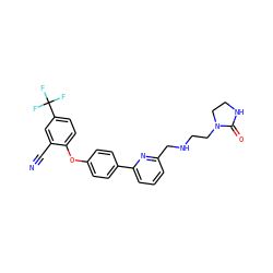 N#Cc1cc(C(F)(F)F)ccc1Oc1ccc(-c2cccc(CNCCN3CCNC3=O)n2)cc1 ZINC000114592267