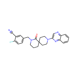 N#Cc1cc(CN2CCCC3(CCN(c4cnc5ccccc5n4)CC3)C2=O)ccc1F ZINC000096173132