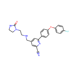 N#Cc1cc(CNCCN2CCNC2=O)cc(-c2ccc(Oc3ccc(F)cc3)cc2)n1 ZINC000114593170
