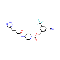 N#Cc1cc(COC(=O)N2CCC(NC(=O)CCCc3cn[nH]n3)CC2)cc(C(F)(F)F)c1 ZINC000217439790