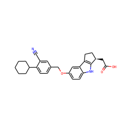 N#Cc1cc(COc2ccc3[nH]c4c(c3c2)CC[C@H]4CC(=O)O)ccc1C1CCCCC1 ZINC000117525648