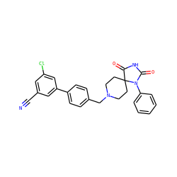 N#Cc1cc(Cl)cc(-c2ccc(CN3CCC4(CC3)C(=O)NC(=O)N4c3ccccc3)cc2)c1 ZINC000028704573