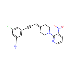 N#Cc1cc(Cl)cc(C#CC=C2CCN(c3ncccc3[N+](=O)[O-])CC2)c1 ZINC000473249388