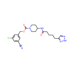 N#Cc1cc(Cl)cc(COC(=O)N2CCC(NC(=O)CCCCc3cn[nH]n3)CC2)c1 ZINC000209495642