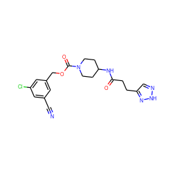 N#Cc1cc(Cl)cc(COC(=O)N2CCC(NC(=O)CCc3cn[nH]n3)CC2)c1 ZINC000217435375
