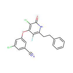 N#Cc1cc(Cl)cc(Oc2c(F)c(CCc3ccccc3)[nH]c(=O)c2Cl)c1 ZINC000140220151