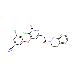 N#Cc1cc(Cl)cc(Oc2cc(CC(=O)N3CCc4ccccc4C3)[nH]c(=O)c2Cl)c1 ZINC000140192789