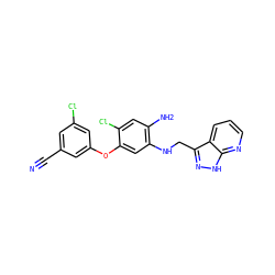 N#Cc1cc(Cl)cc(Oc2cc(NCc3n[nH]c4ncccc34)c(N)cc2Cl)c1 ZINC000073391232