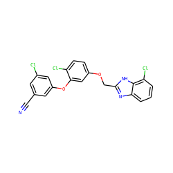 N#Cc1cc(Cl)cc(Oc2cc(OCc3nc4cccc(Cl)c4[nH]3)ccc2Cl)c1 ZINC000029045118