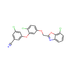 N#Cc1cc(Cl)cc(Oc2cc(OCc3nc4cccc(Cl)c4o3)ccc2Cl)c1 ZINC000029045127