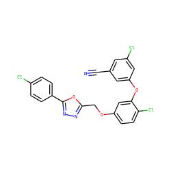 N#Cc1cc(Cl)cc(Oc2cc(OCc3nnc(-c4ccc(Cl)cc4)o3)ccc2Cl)c1 ZINC000072109930