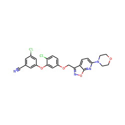 N#Cc1cc(Cl)cc(Oc2cc(OCc3noc4nc(N5CCOCC5)ccc34)ccc2Cl)c1 ZINC000045286854