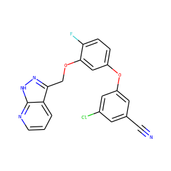 N#Cc1cc(Cl)cc(Oc2ccc(F)c(OCc3n[nH]c4ncccc34)c2)c1 ZINC000045258233