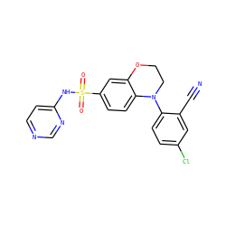 N#Cc1cc(Cl)ccc1N1CCOc2cc(S(=O)(=O)Nc3ccncn3)ccc21 ZINC000220236365