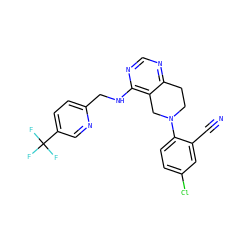 N#Cc1cc(Cl)ccc1N1CCc2ncnc(NCc3ccc(C(F)(F)F)cn3)c2C1 ZINC000148695534
