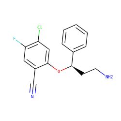 N#Cc1cc(F)c(Cl)cc1O[C@H](CCN)c1ccccc1 ZINC000071281182