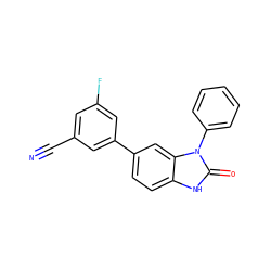 N#Cc1cc(F)cc(-c2ccc3[nH]c(=O)n(-c4ccccc4)c3c2)c1 ZINC000028464563