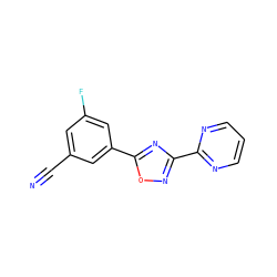 N#Cc1cc(F)cc(-c2nc(-c3ncccn3)no2)c1 ZINC000095552459