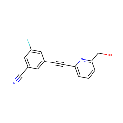 N#Cc1cc(F)cc(C#Cc2cccc(CO)n2)c1 ZINC000084690610