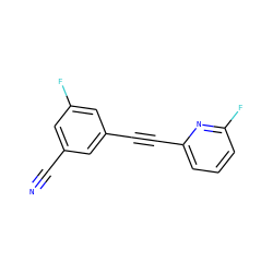 N#Cc1cc(F)cc(C#Cc2cccc(F)n2)c1 ZINC000084689619