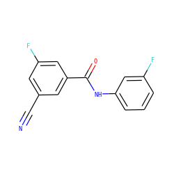 N#Cc1cc(F)cc(C(=O)Nc2cccc(F)c2)c1 ZINC000058487507