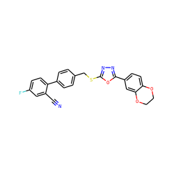 N#Cc1cc(F)ccc1-c1ccc(CSc2nnc(-c3ccc4c(c3)OCCO4)o2)cc1 ZINC000084670358