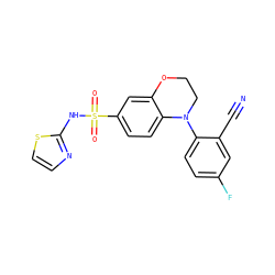 N#Cc1cc(F)ccc1N1CCOc2cc(S(=O)(=O)Nc3nccs3)ccc21 ZINC000220168950
