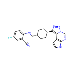 N#Cc1cc(F)ccc1NC[C@H]1CC[C@H](c2nnn3cnc4[nH]ccc4c23)CC1 ZINC001772642569