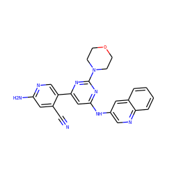 N#Cc1cc(N)ncc1-c1cc(Nc2cnc3ccccc3c2)nc(N2CCOCC2)n1 ZINC000084634547