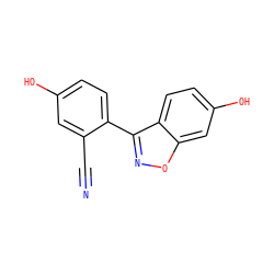 N#Cc1cc(O)ccc1-c1noc2cc(O)ccc12 ZINC000013583545