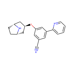 N#Cc1cc(O[C@H]2C[C@@H]3CC[C@H](C2)N3)cc(-c2ccccn2)c1 ZINC000101387122