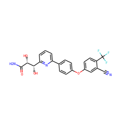 N#Cc1cc(Oc2ccc(-c3cccc([C@H](O)[C@@H](O)C(N)=O)n3)cc2)ccc1C(F)(F)F ZINC000205474117