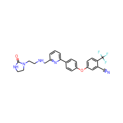 N#Cc1cc(Oc2ccc(-c3cccc(CNCCN4CCNC4=O)n3)cc2)ccc1C(F)(F)F ZINC000114592096