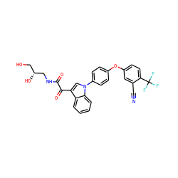 N#Cc1cc(Oc2ccc(-n3cc(C(=O)C(=O)NC[C@H](O)CO)c4ccccc43)cc2)ccc1C(F)(F)F ZINC000145373269