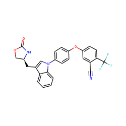 N#Cc1cc(Oc2ccc(-n3cc(C[C@H]4COC(=O)N4)c4ccccc43)cc2)ccc1C(F)(F)F ZINC000146642872