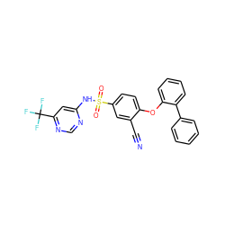 N#Cc1cc(S(=O)(=O)Nc2cc(C(F)(F)F)ncn2)ccc1Oc1ccccc1-c1ccccc1 ZINC000095580870