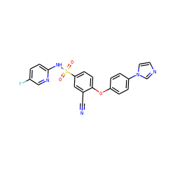 N#Cc1cc(S(=O)(=O)Nc2ccc(F)cn2)ccc1Oc1ccc(-n2ccnc2)cc1 ZINC000095584288