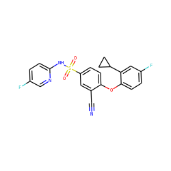 N#Cc1cc(S(=O)(=O)Nc2ccc(F)cn2)ccc1Oc1ccc(F)cc1C1CC1 ZINC000095583832